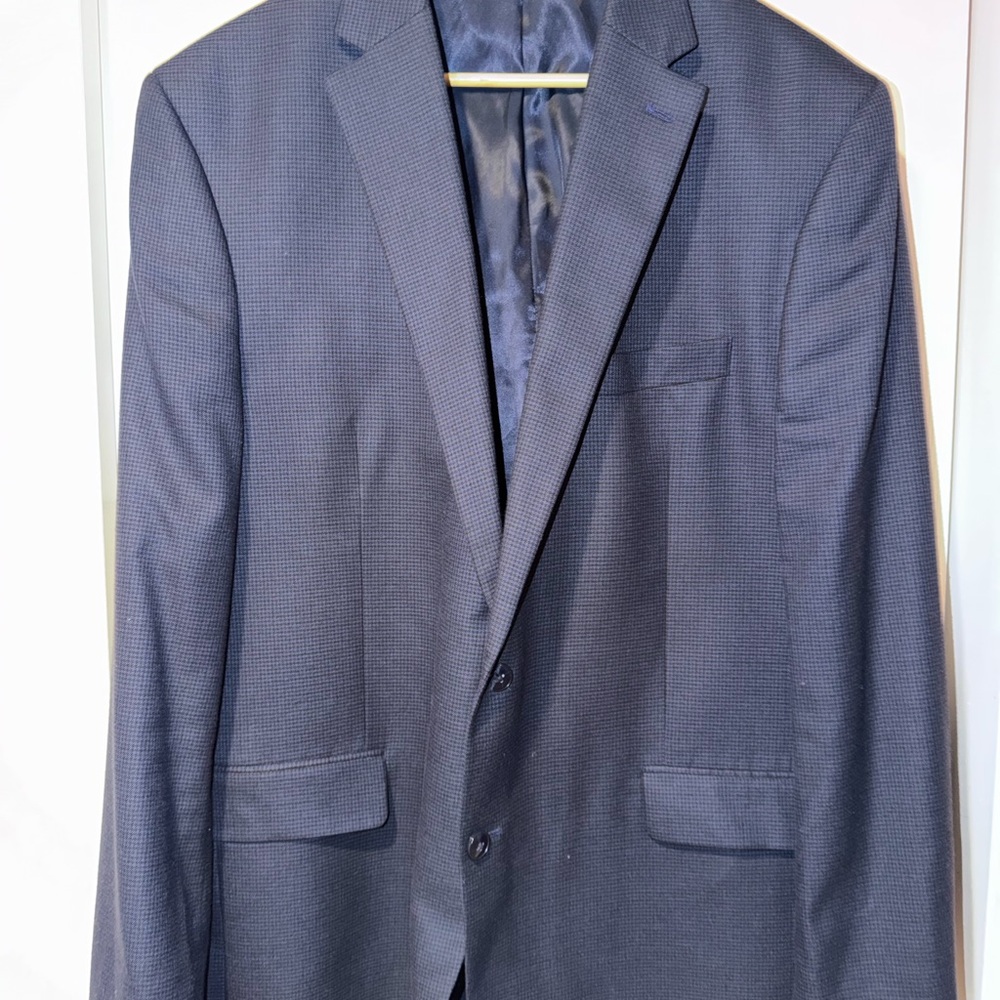 Michael Kors Dark Blue patterned Textured Blazer FLAW -top Breast button cracked